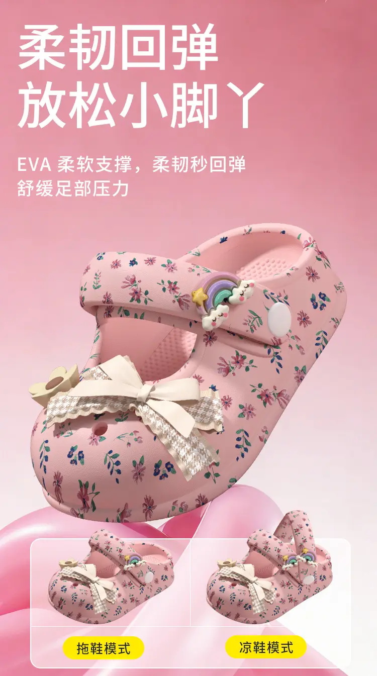 Crocs-style slippers with bow, children's Mary Jane shoes, sandals, beach women's slippers, beach footwear, closed toe, princess style — chobi 1