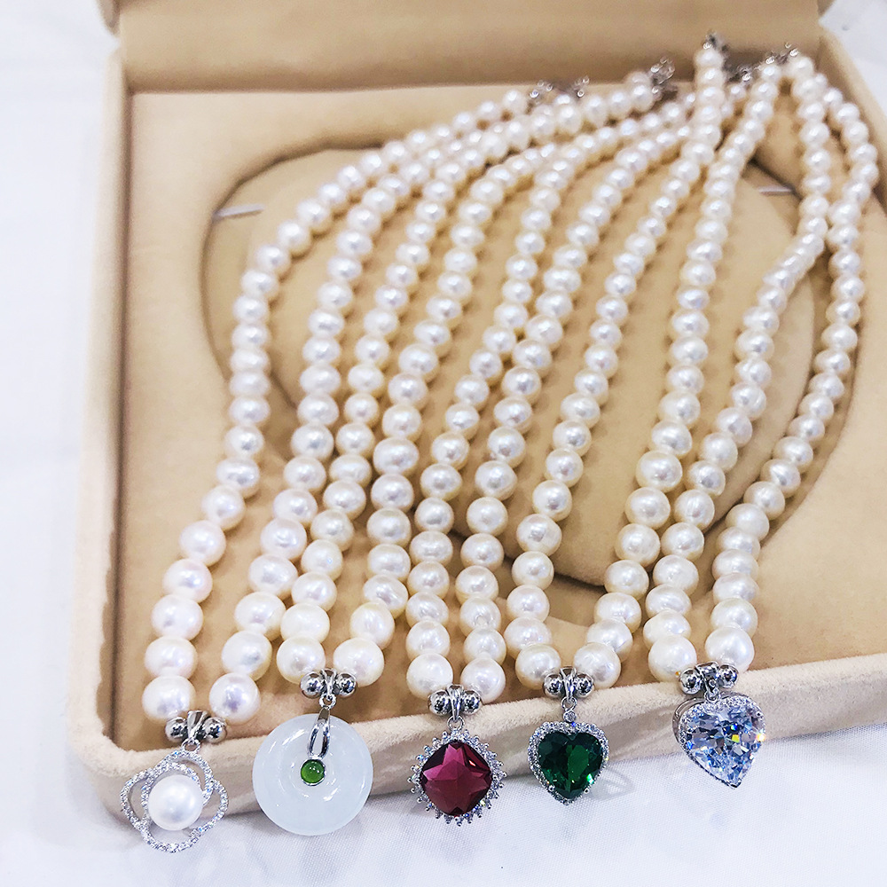 Organic accessory, necklace from pearl, chain, set for mother's day, silver 925 sample, Birthday gift — chobi 18