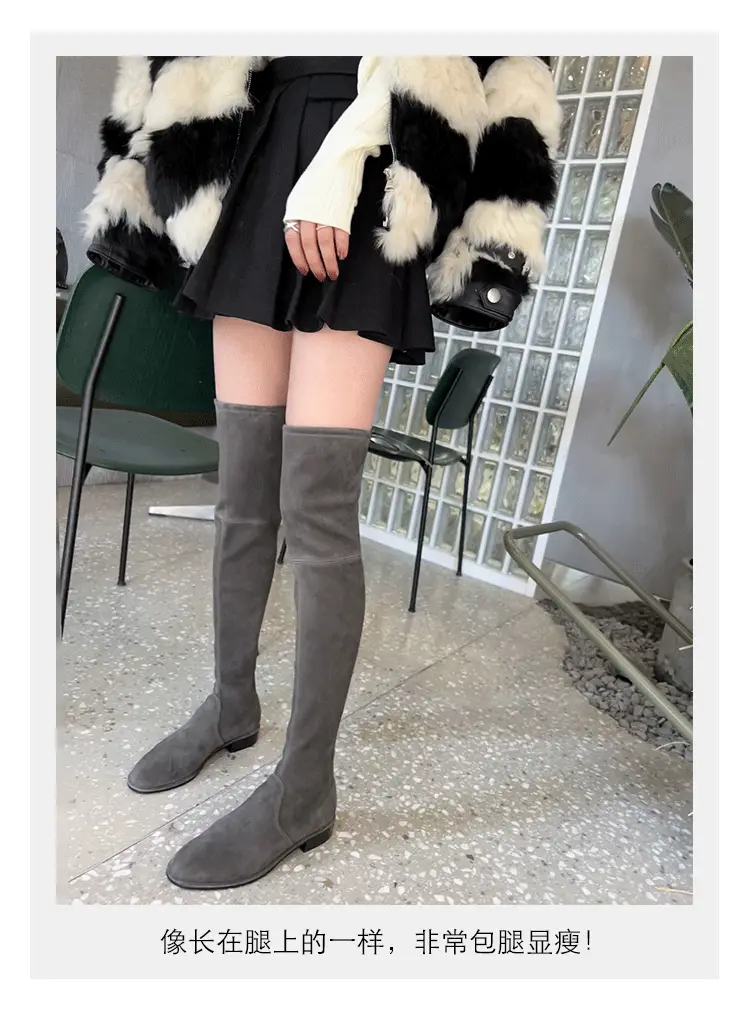 Elastic high boots flat, Collection Year 2024, wide stable heel, round toe, visually slimming — chobi 8