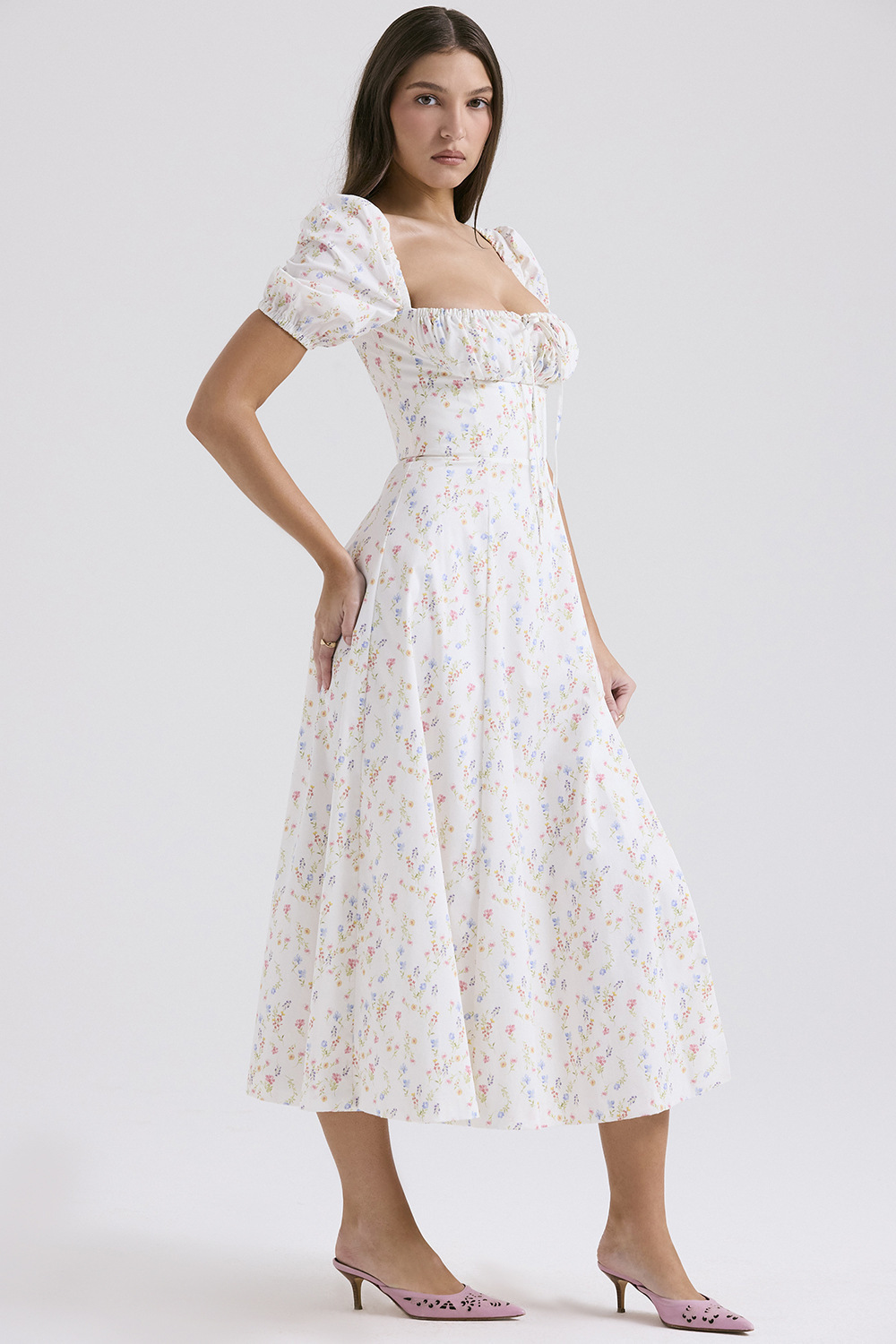 Elegant fashionable dress, skirt, high-quality style, french style, lifting effect, floral print — chobi 16