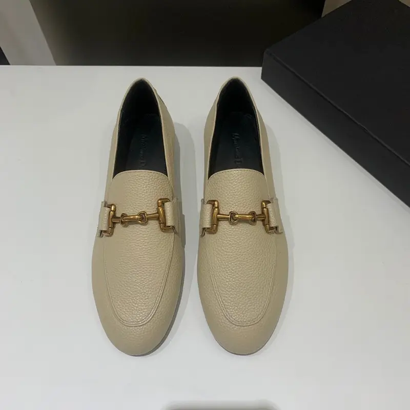 Autumn leather casual loafers flat, metallic color, 2023, trend of season, round toe, cowhide — chobi 11