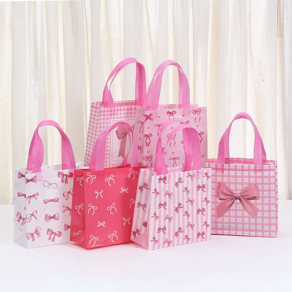 Cute linen bag with bow, waterproof pack non-woven cloth, Birthday gift — chobi 1