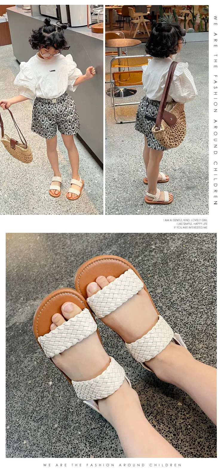 Summer children's beach woven fashionable sandals open toe, spring 2026 collection, Korean style, soft sole, princess style — chobi 13