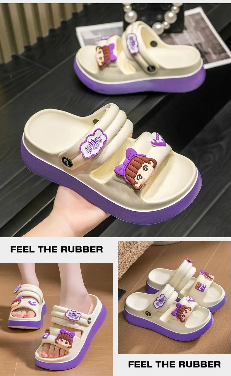 Cartoon sandals platform, non-slip beach footwear for students, slippers, family style, suitable for outdoor wear, can be worn in two ways — chobi 15