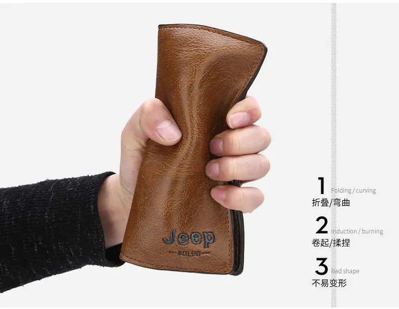 (Cross-border trading), jeep, men's long wallet, card holder, retro solid color bag — chobi 5