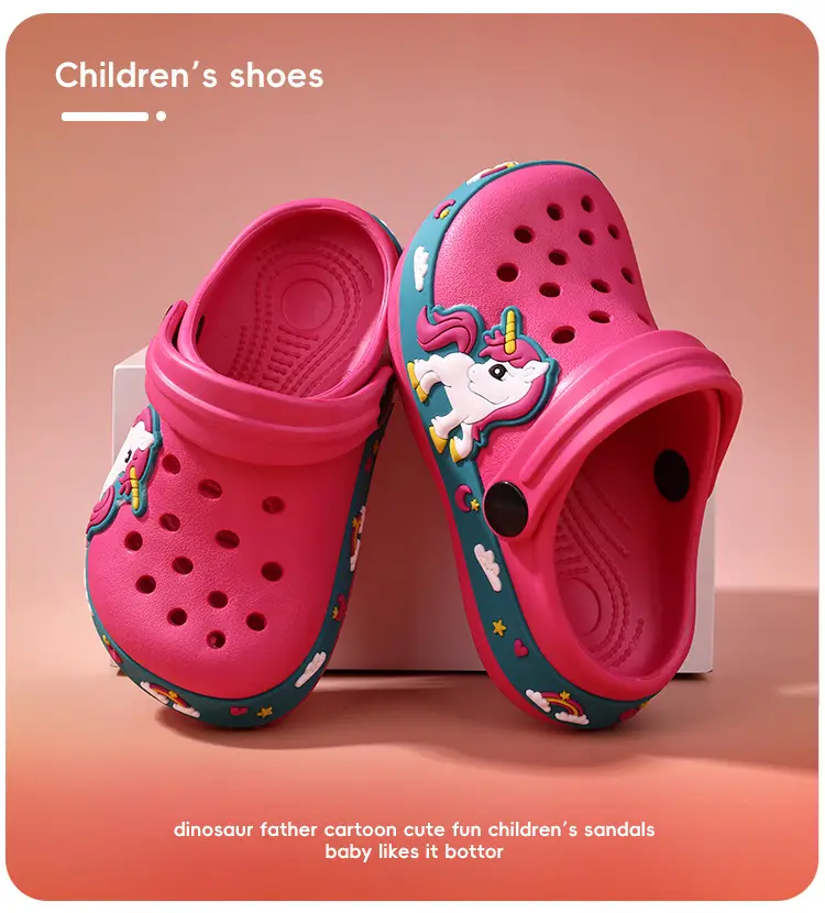 (Wholesale), children's summer Crocs-style slippers for men and women, fashionable beach breathable dinosaur, mule, soft sole, for teenagers — chobi 11