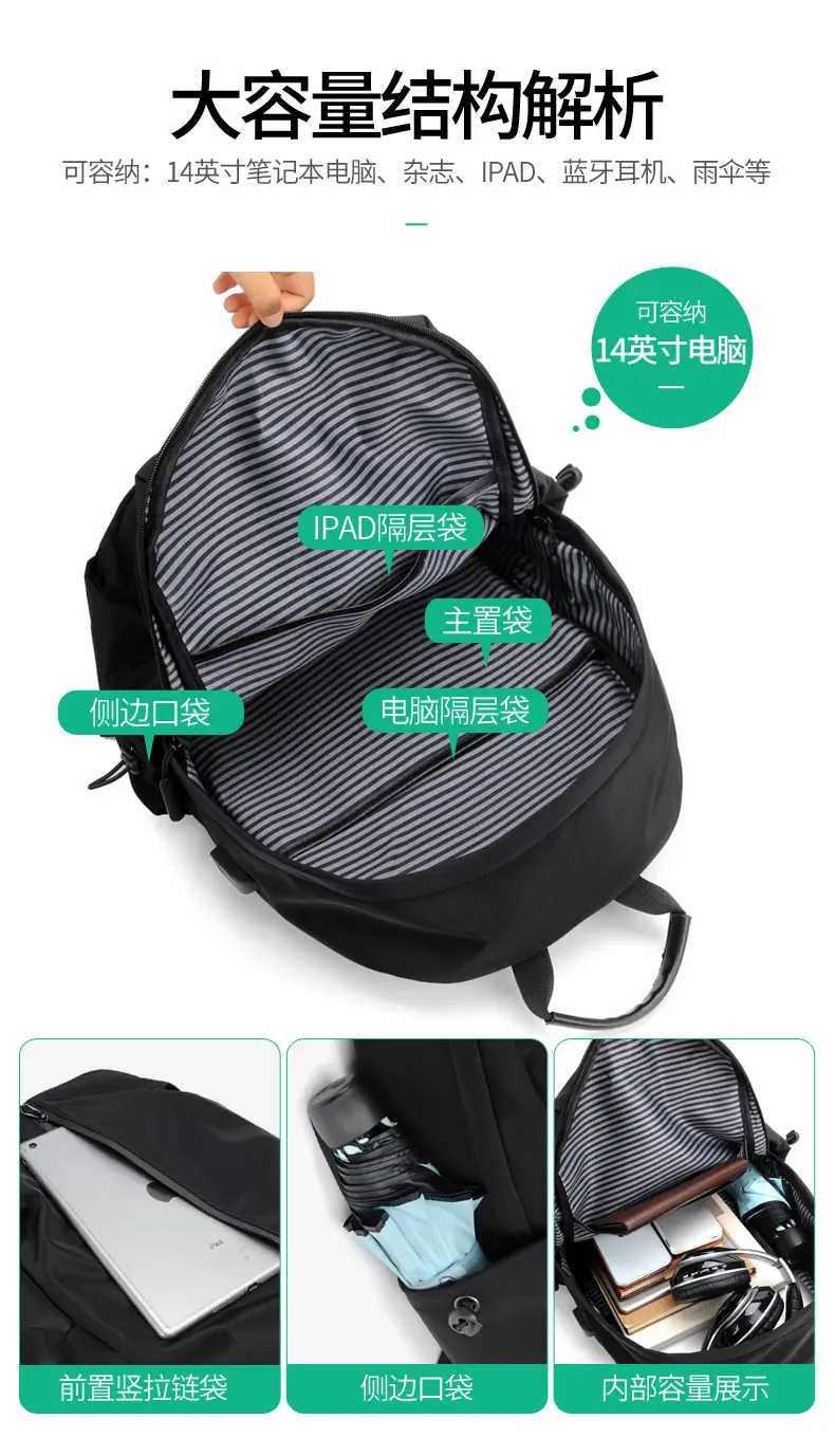 (Cross-border trading), (Wholesale), men's backpack, casual laptop charging for traveling for students, business version, ideal for walking — chobi 15
