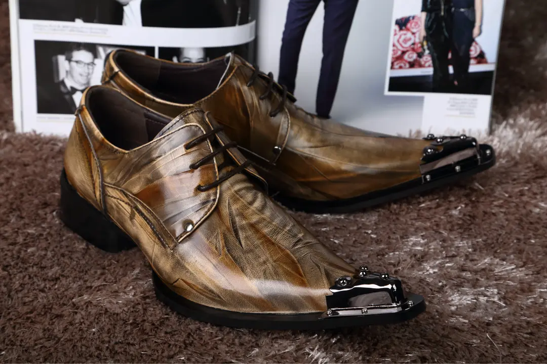 European style men's carved pointed-toe shoes, iron-toe trendy men's shoes, genuine leather British business casual fashion hairstylist men's leather  — chobi 2