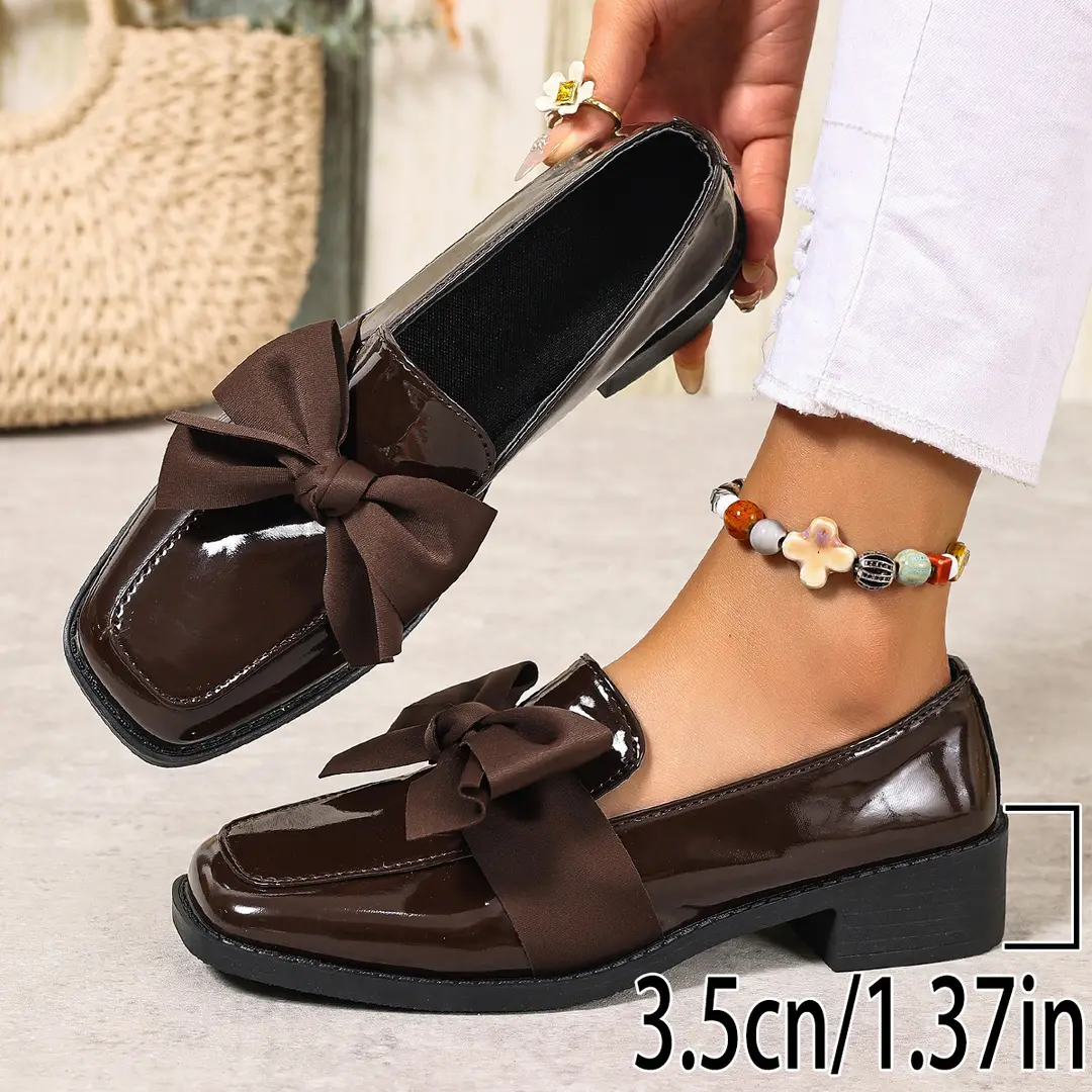 (Cross-border trading), black loafers English style flat with bow, Collection Year 2026, plus size, British style, easy to put on — chobi 18