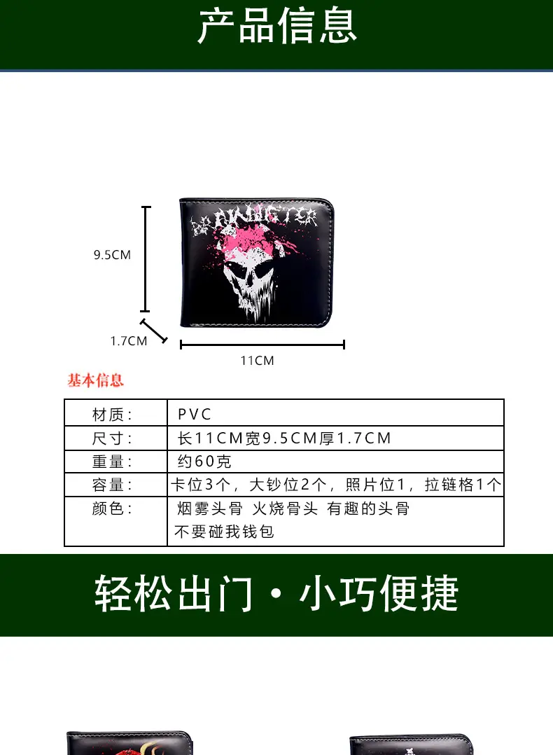 (Cross-border trading), wallet, short cartoon skull with zipper, new collection — chobi 3