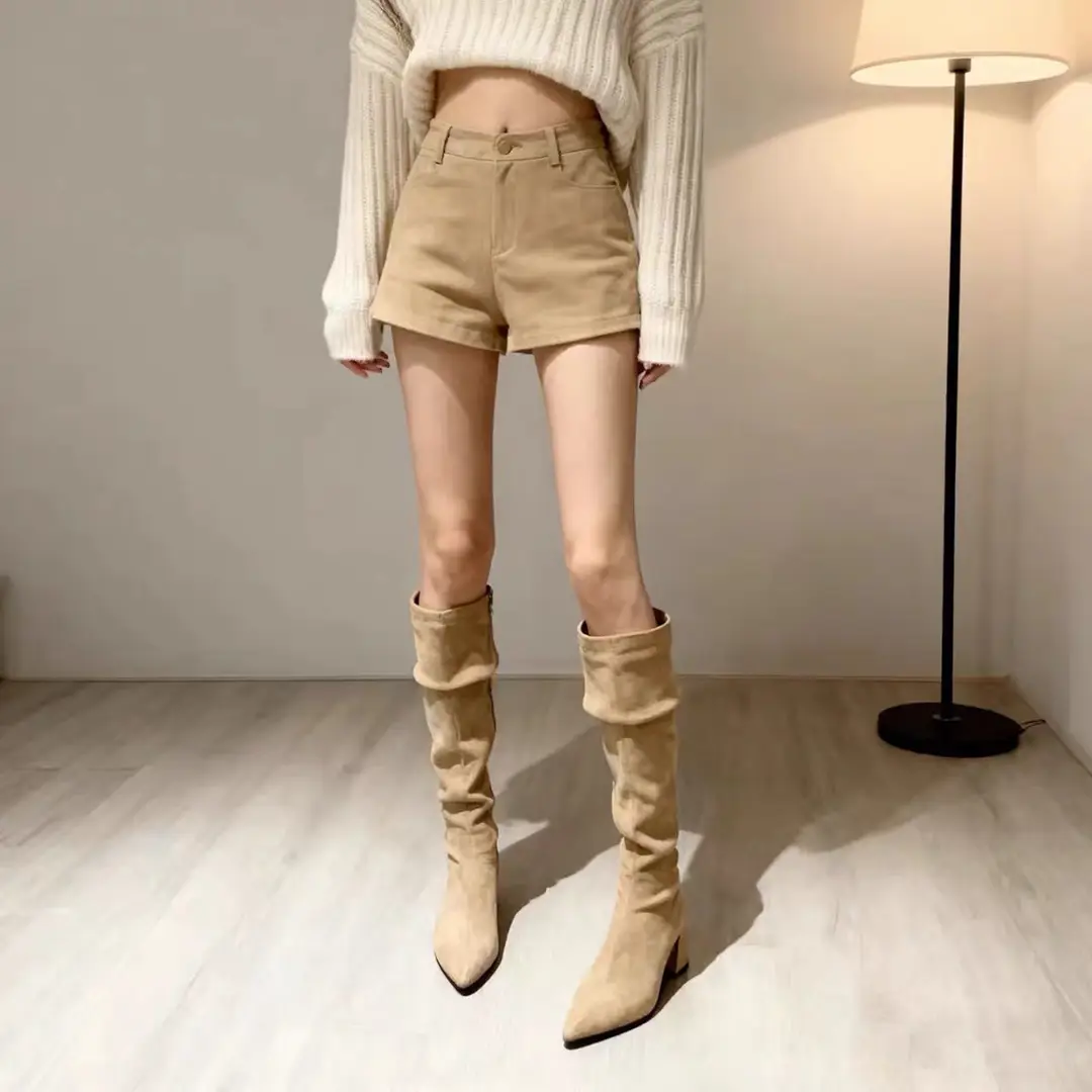 Foldable demi-season high boots pointed-toe heels, can be worn in two ways, wide stable heel — chobi 1