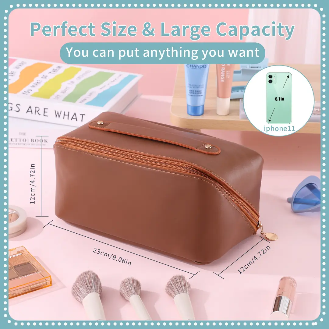 Fashionable handheld cosmetic bag to go out, capacious organizer bag for traveling, high quality polyurethane purse — chobi 37
