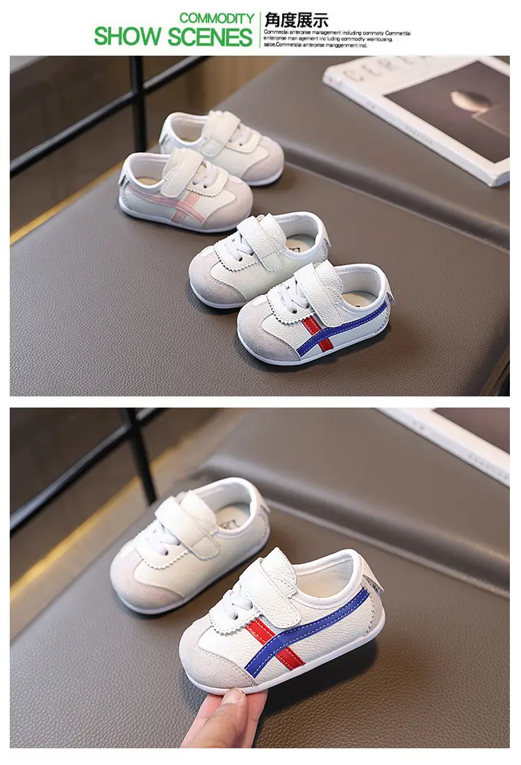 Demi-season children's leather white sneakers for men and women for early age, 1-3 years, soft sole — chobi 5