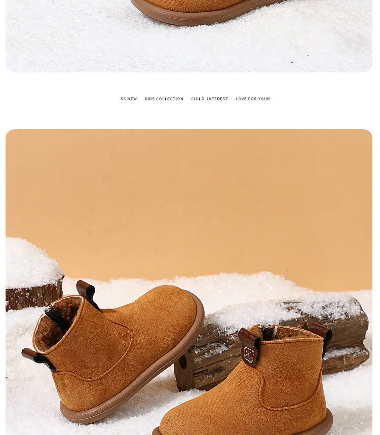 Children's plus velvet Martin boots new winter style girls' versatile Maillard cotton boots British style boys' solid color plus velvet cotton boots — chobi 30