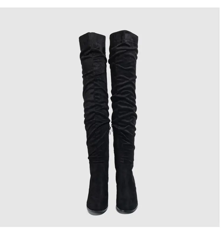 Spot - New foreign trade over-knee boots soft-faced natural wrinkled thick-heeled outdoor street catwalk women's boots size 35-42 — chobi 15