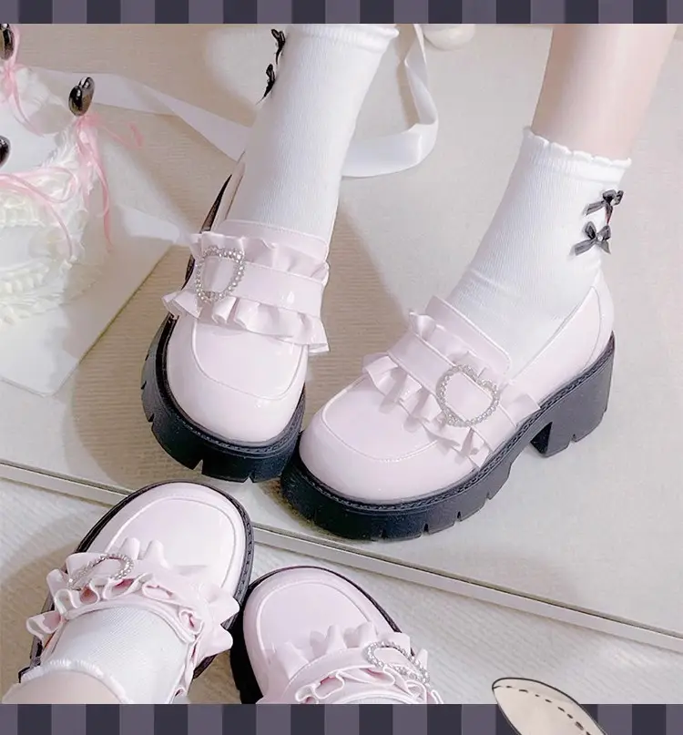 Black Japanese shoes platform heels, Lolita style, JK style (Japanese school style), height increasing, french style — chobi 23