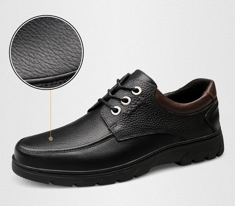 Leather demi-season shoes, men's casual casual footwear, for middle age, Korean style, soft sole — chobi 13