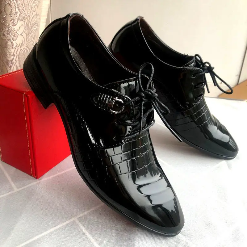 Trend men's demi-season black casual footwear pointed-toe English style, wedding shoes, trend of season, height increasing — chobi 12