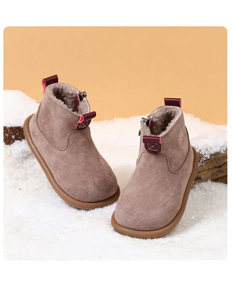 Children's plus velvet Martin boots new winter style girls' versatile Maillard cotton boots British style boys' solid color plus velvet cotton boots — chobi 37