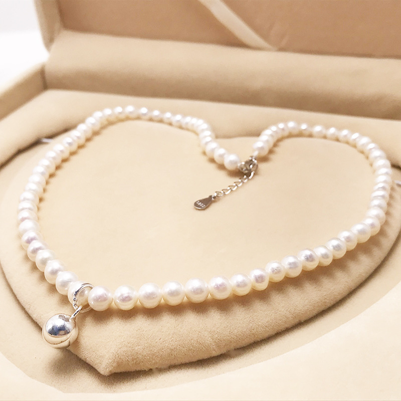 Organic accessory, necklace from pearl, chain, set for mother's day, silver 925 sample, Birthday gift — chobi 13