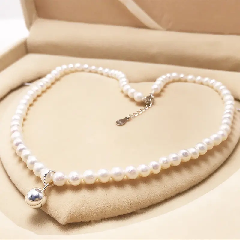 Organic accessory, necklace from pearl, chain, set for mother's day, silver 925 sample, Birthday gift — chobi 13