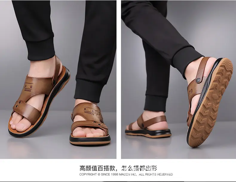 (Wholesale), breathable sandals, summer wear-resistant beach footwear for leisure, non-slip slippers, genuine leather — chobi 5