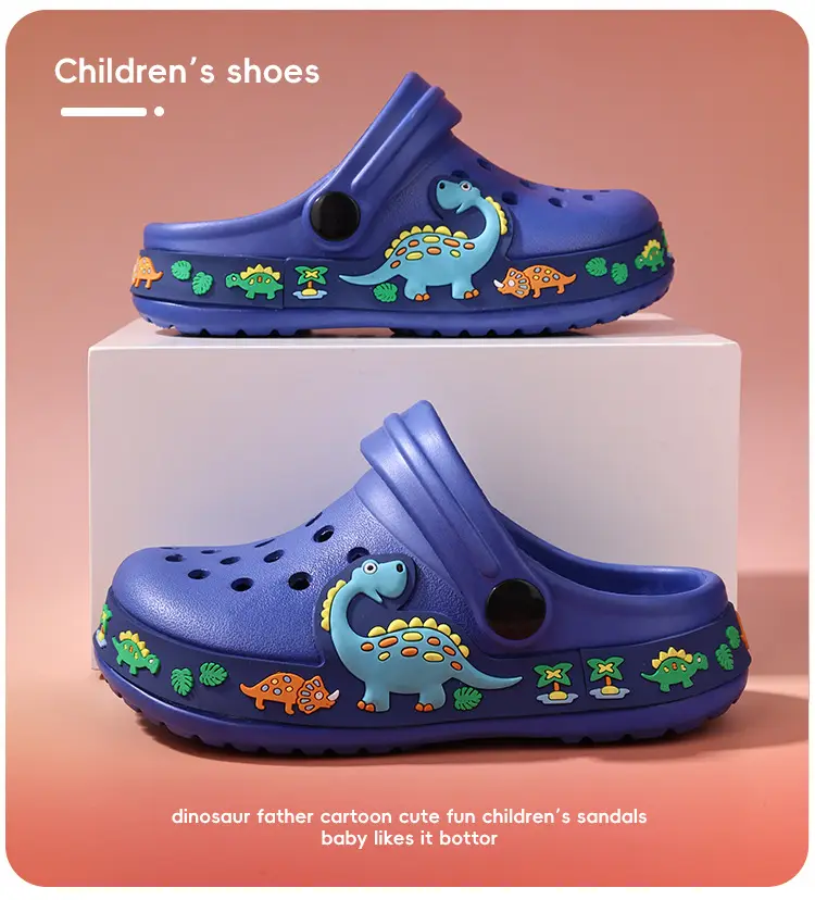 (Wholesale), children's summer Crocs-style slippers for men and women, fashionable beach breathable dinosaur, mule, soft sole, for teenagers — chobi 15