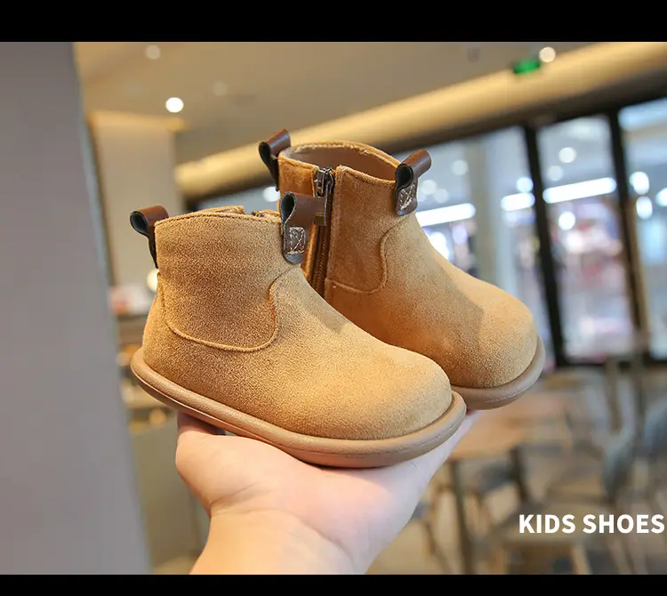 Children's plus velvet Martin boots new winter style girls' versatile Maillard cotton boots British style boys' solid color plus velvet cotton boots — chobi 17