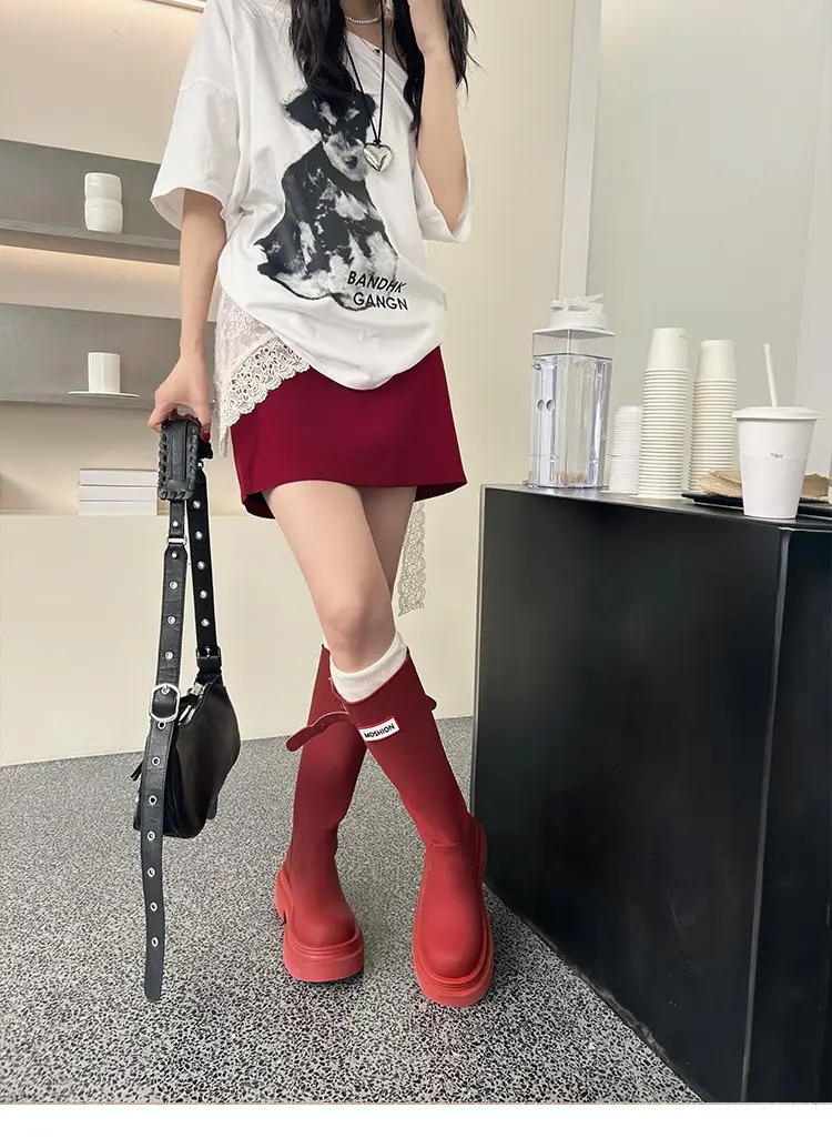 Women's red high boots for camping — chobi 9