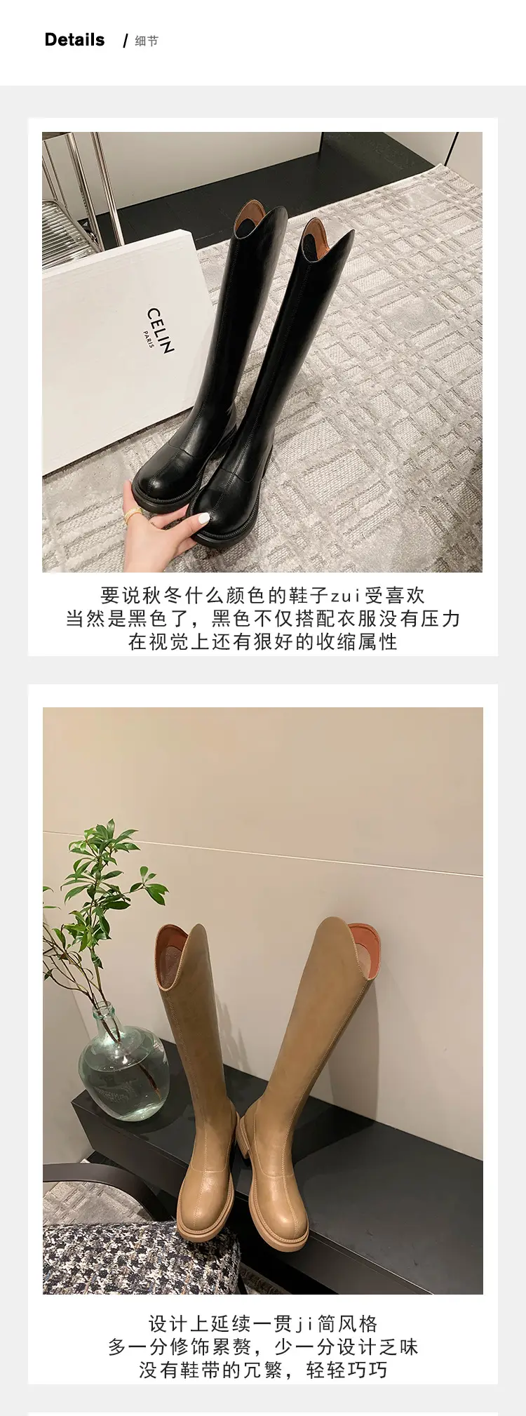 Denim demi-season high boots, visually slimming, genuine leather, 2023 — chobi 6