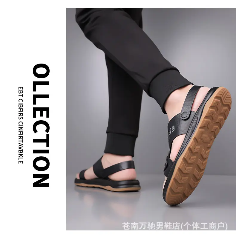 (Wholesale), breathable sandals, summer wear-resistant beach footwear for leisure, non-slip slippers, genuine leather — chobi 27