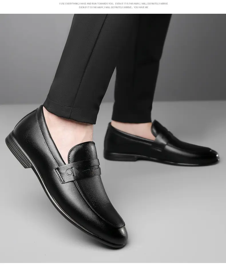 Men's solid color leather fashionable trend short shoes English style for leisure, non-slip sole, easy to put on, Korean style — chobi 17
