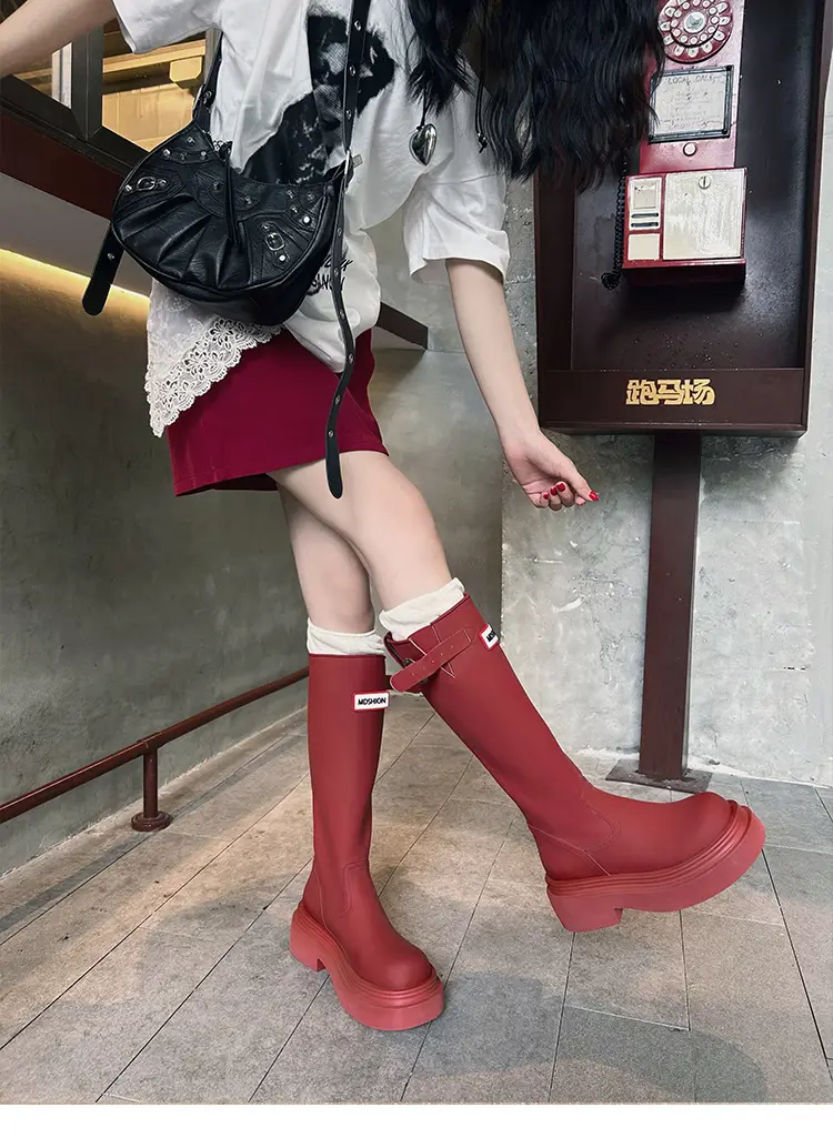 Women's red high boots for camping — chobi 11