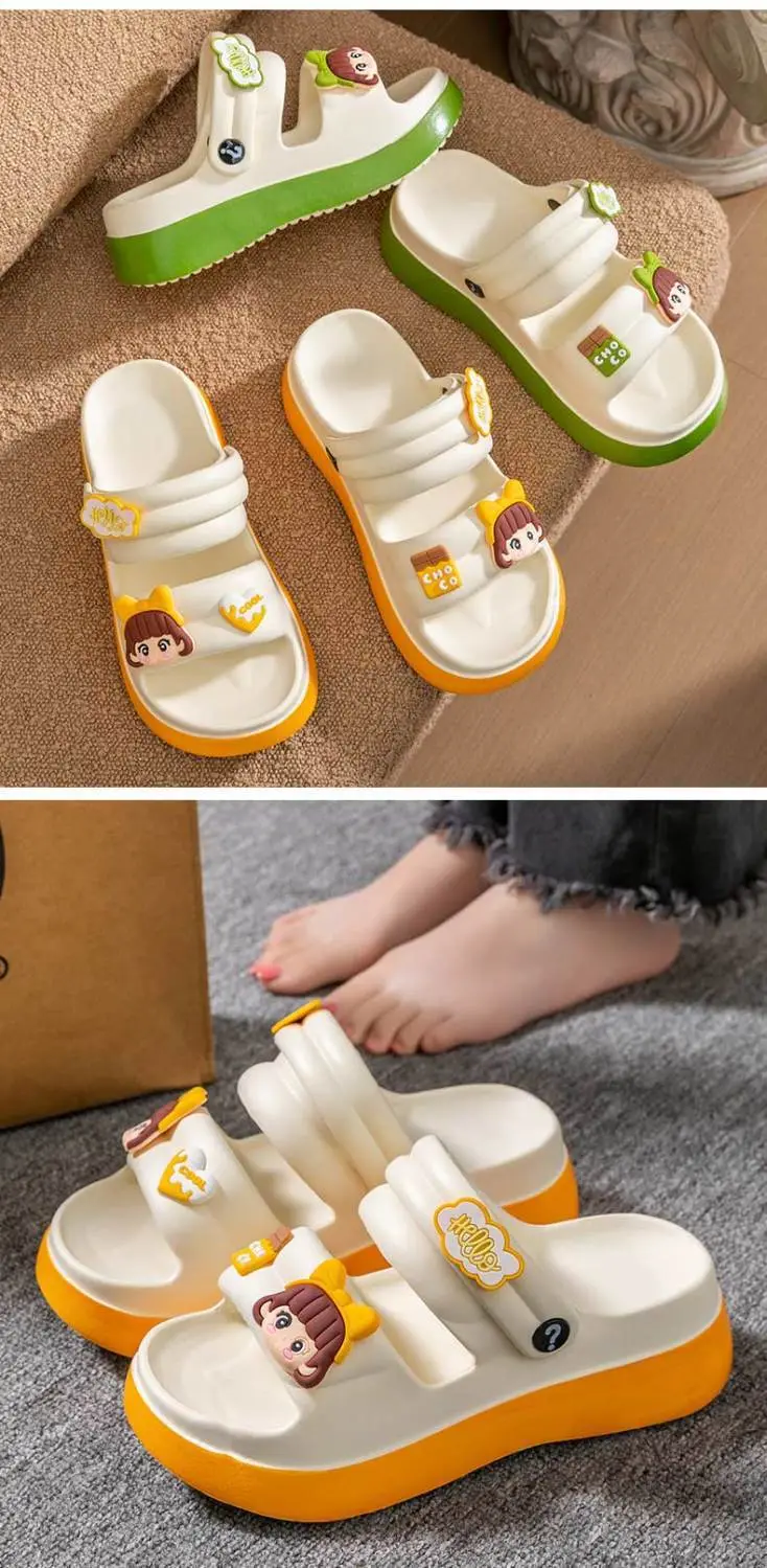 Cartoon sandals platform, non-slip beach footwear for students, slippers, family style, suitable for outdoor wear, can be worn in two ways — chobi 20
