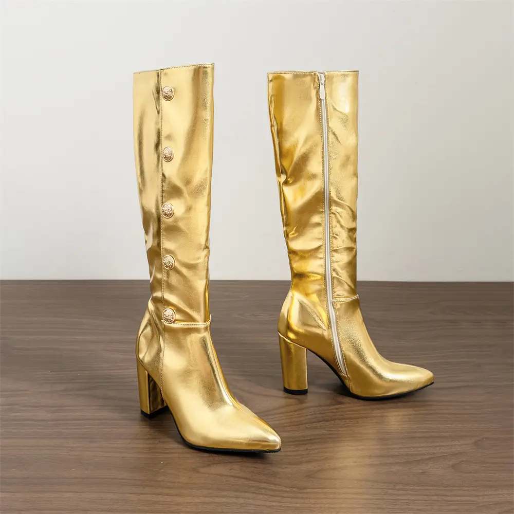 (Cross-border trading), capacious high boots pointed-toe with zipper, wide stable heel, plus size, 32 — chobi 20