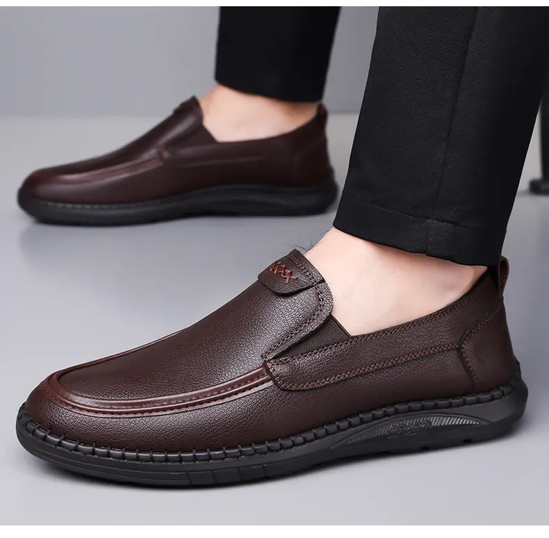 Wenzhou leather shoes 2026 new style breathable soft surface wear-resistant slip-on shoes men's casual beanie shoes drop shipping — chobi 15