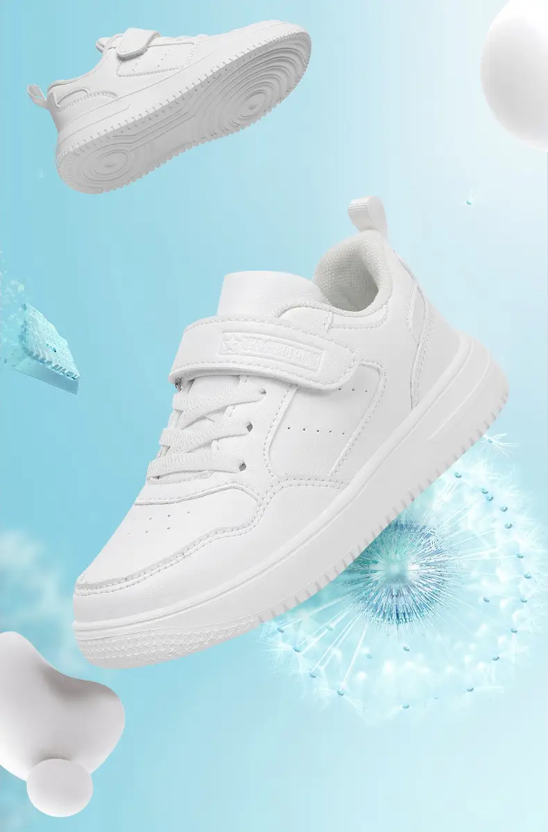 Children's white white sneakers for boys, white shoes for students — chobi 5