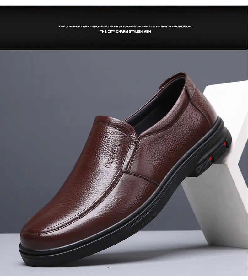 Men's casual summer breathable leather shoes platform, genuine leather, easy to put on, cowhide, for middle age — chobi 24