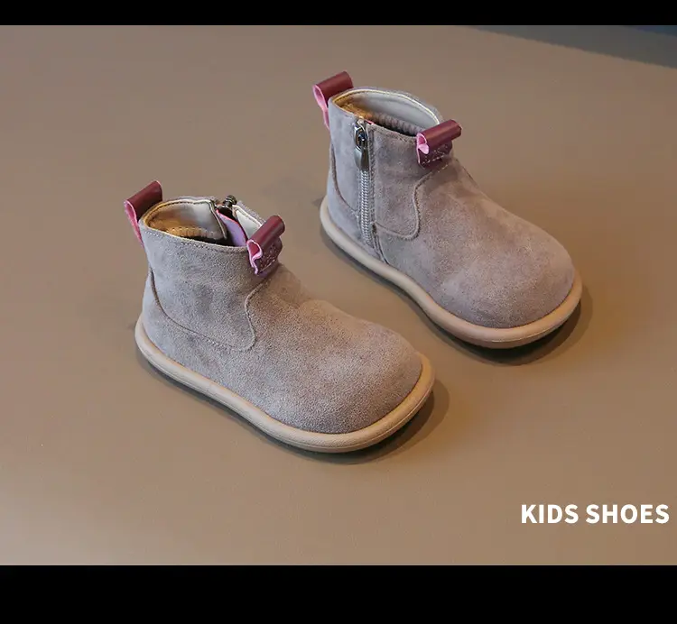 Children's plus velvet Martin boots new winter style girls' versatile Maillard cotton boots British style boys' solid color plus velvet cotton boots — chobi 20