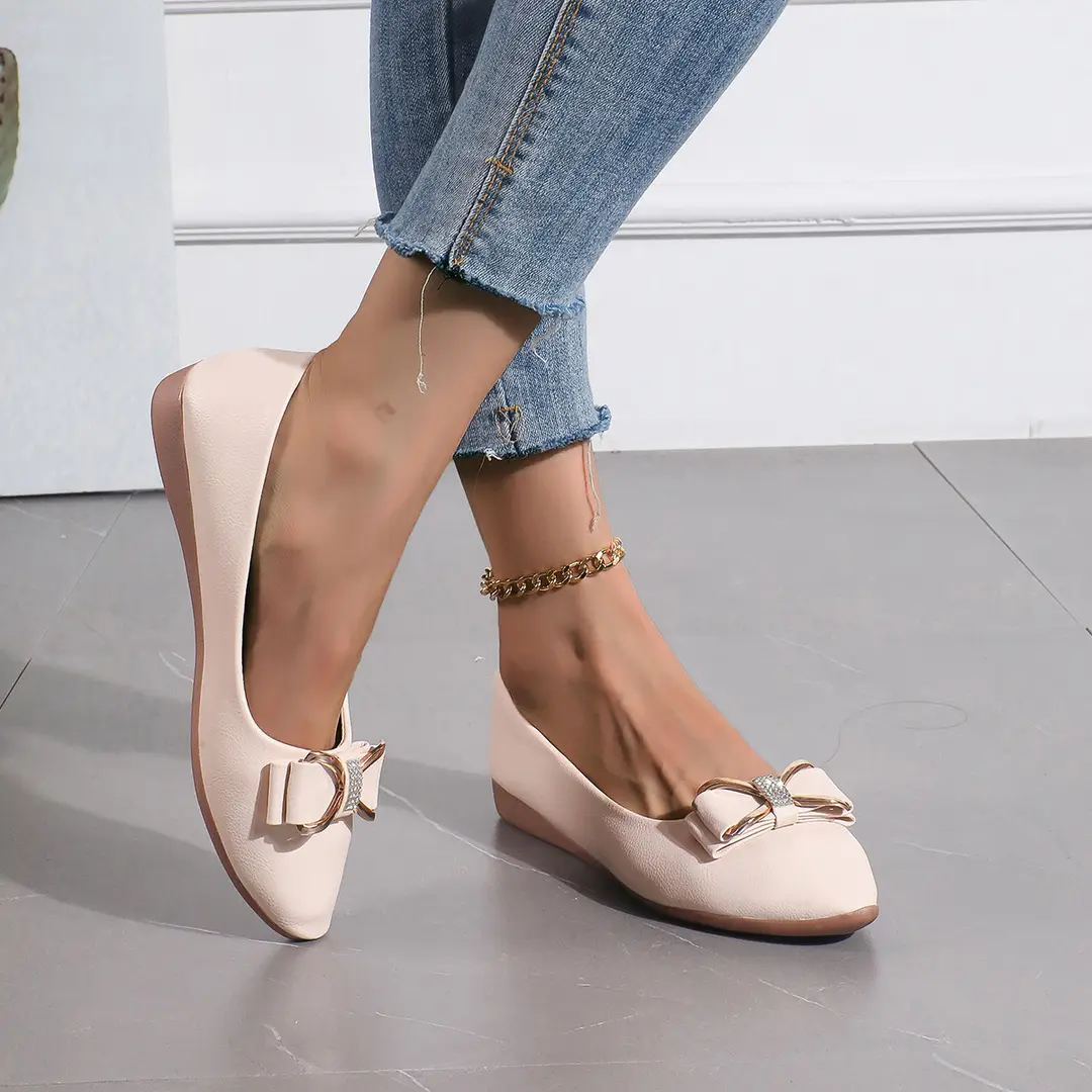 (Cross-border trading), women's shoes wedge heel pointed-toe low-cut with bow, 2024 years, trend of season, plus size, work shoes — chobi 11