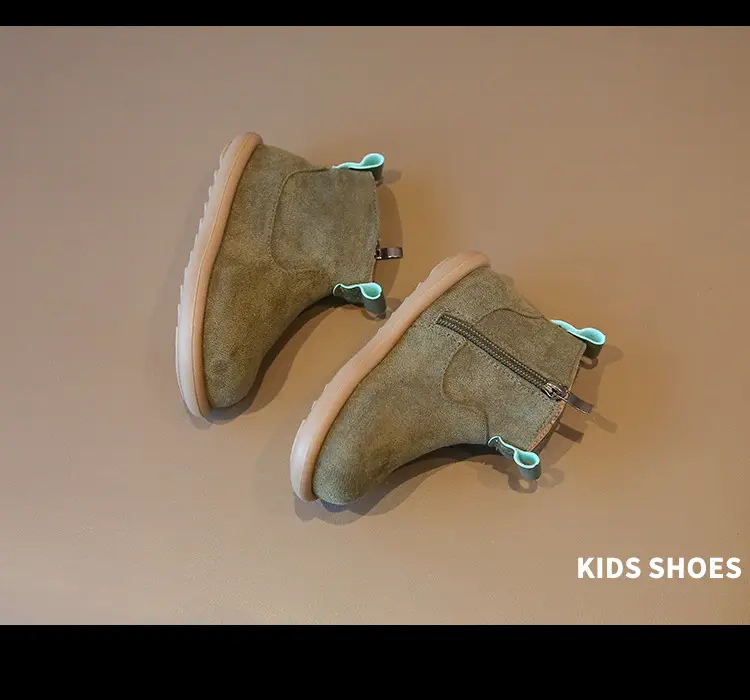 Children's plus velvet Martin boots new winter style girls' versatile Maillard cotton boots British style boys' solid color plus velvet cotton boots — chobi 14