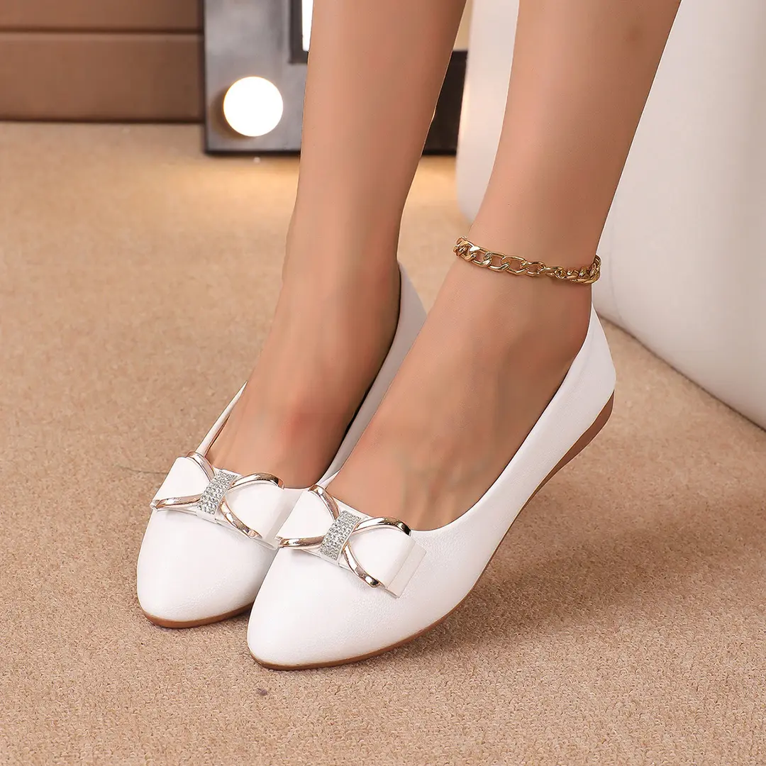 (Cross-border trading), women's shoes wedge heel pointed-toe low-cut with bow, 2024 years, trend of season, plus size, work shoes — chobi 5