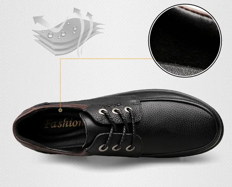 Leather demi-season shoes, men's casual casual footwear, for middle age, Korean style, soft sole — chobi 16