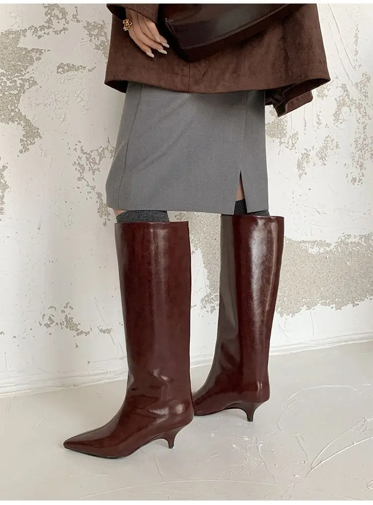 Demi-season fashionable universal high boots pointed-toe, 2026 years, suitable for outdoor wear, western style — chobi 13