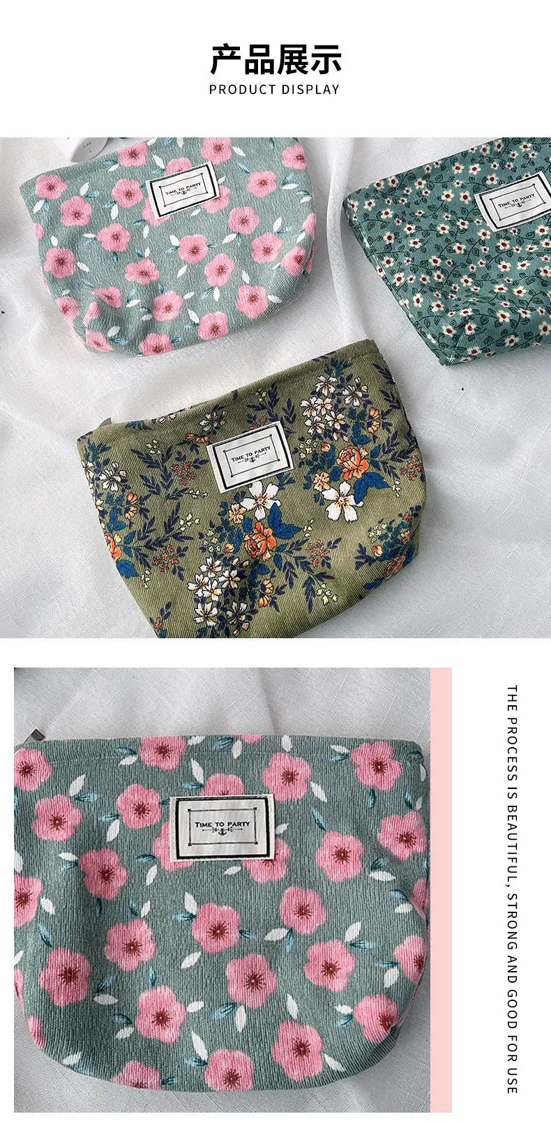 Retro cosmetic bag, cloth, storage bag for traveling, handheld organizer bag, flowered — chobi 8