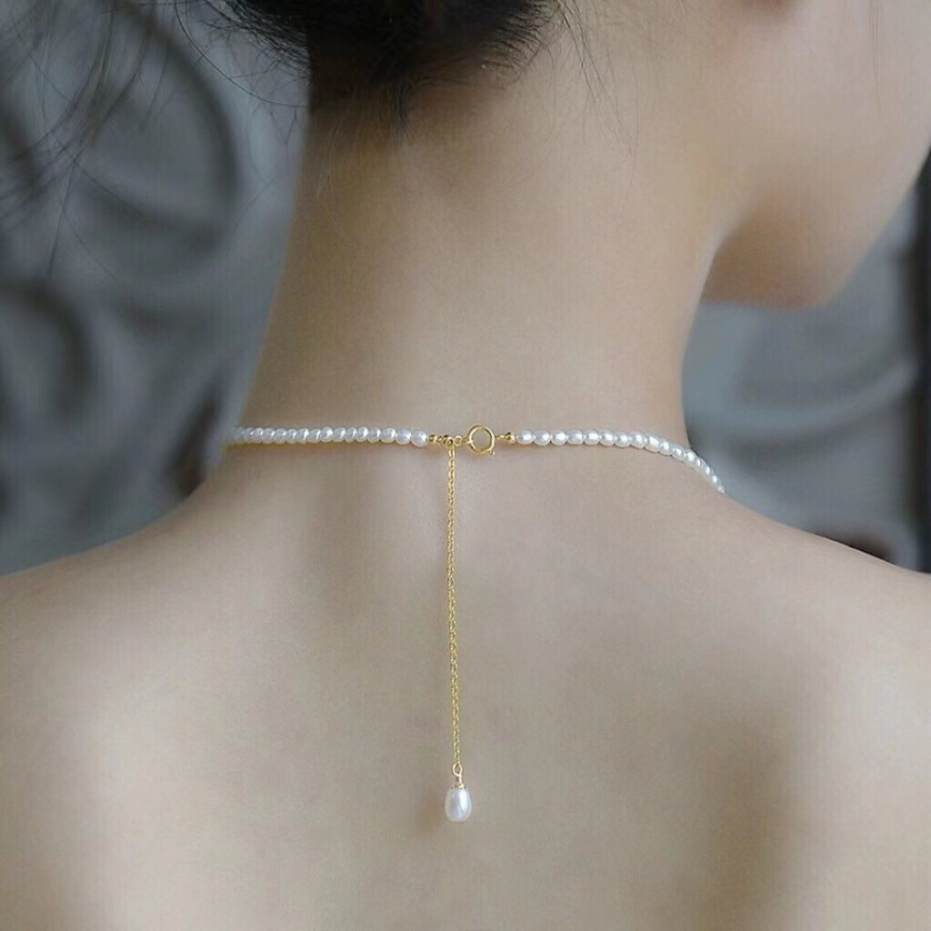 Organic accessory, necklace from pearl, chain, set for mother's day, silver 925 sample, Birthday gift — chobi 5