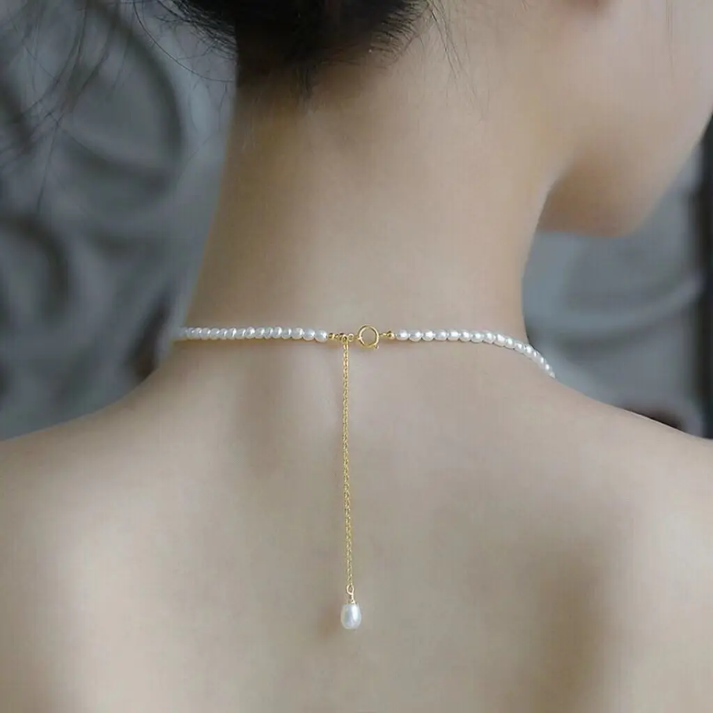 Organic accessory, necklace from pearl, chain, set for mother's day, silver 925 sample, Birthday gift — chobi 5