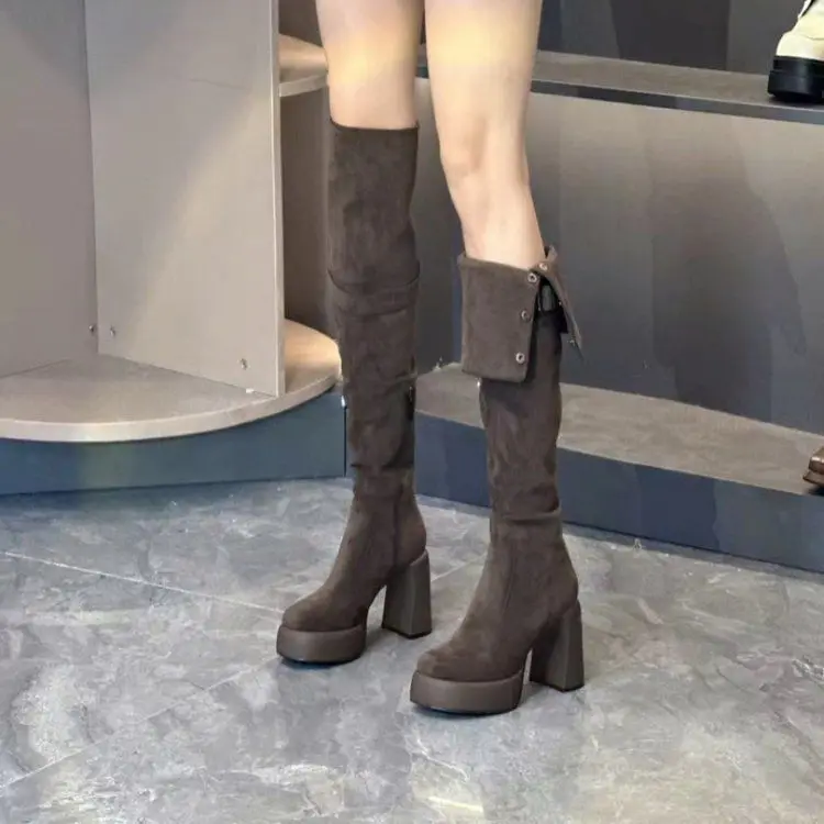 Retro demi-season high boots, French vintage style, visually slimming, wide stable heel, can be worn in two ways — chobi 8