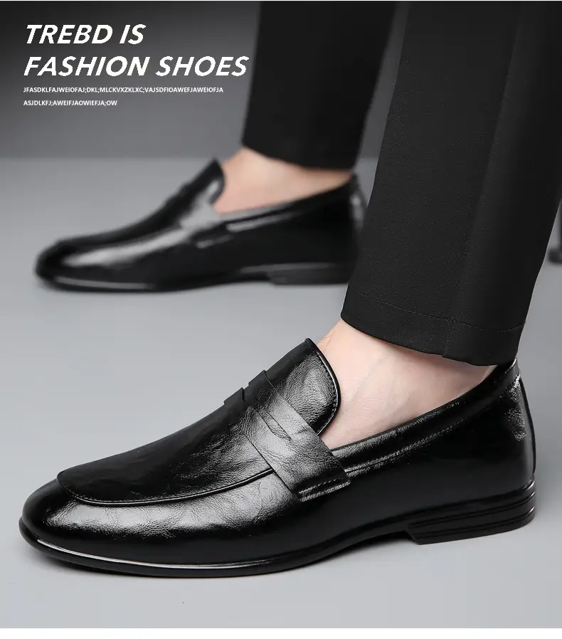Men's solid color leather fashionable trend short shoes English style for leisure, non-slip sole, easy to put on, Korean style — chobi 3