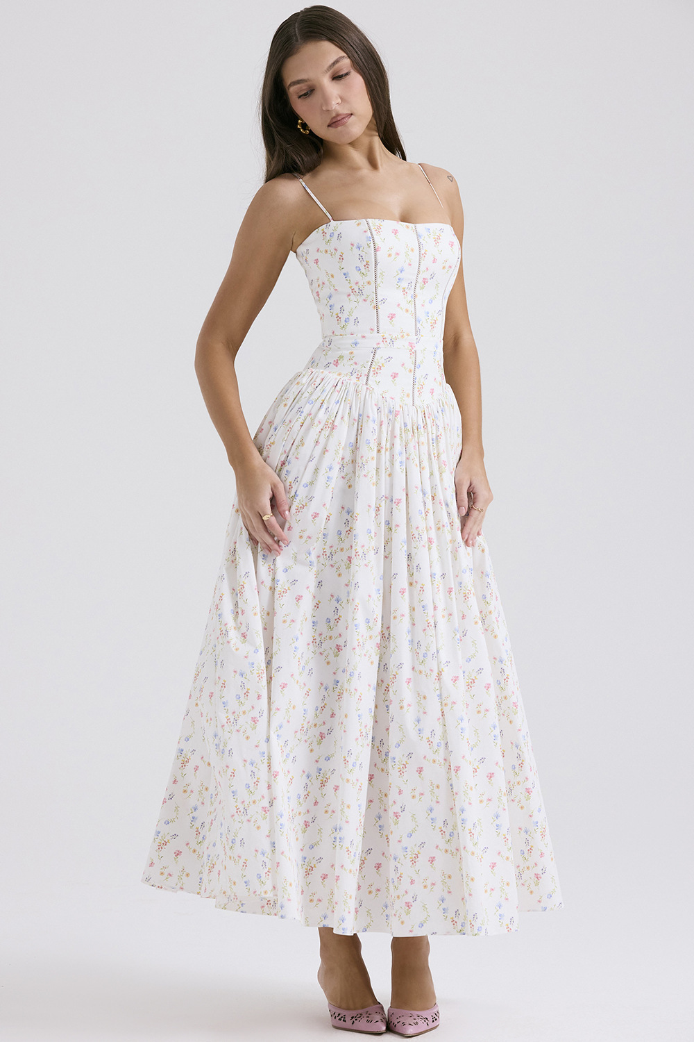 Elegant fashionable dress, skirt, high-quality style, french style, lifting effect, floral print — chobi 15